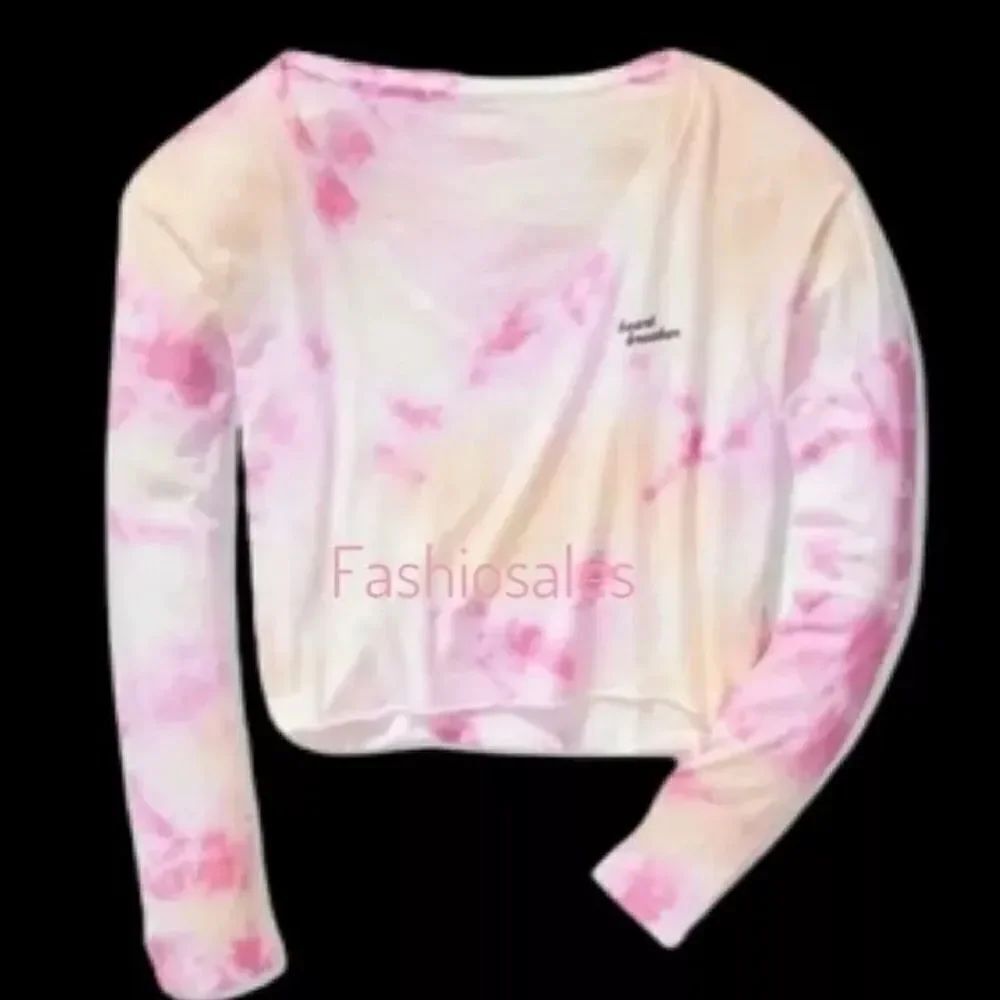 Victoria’s Secret PINK long sleeve V-neck Lightweight Crop tee shirt top tie dye